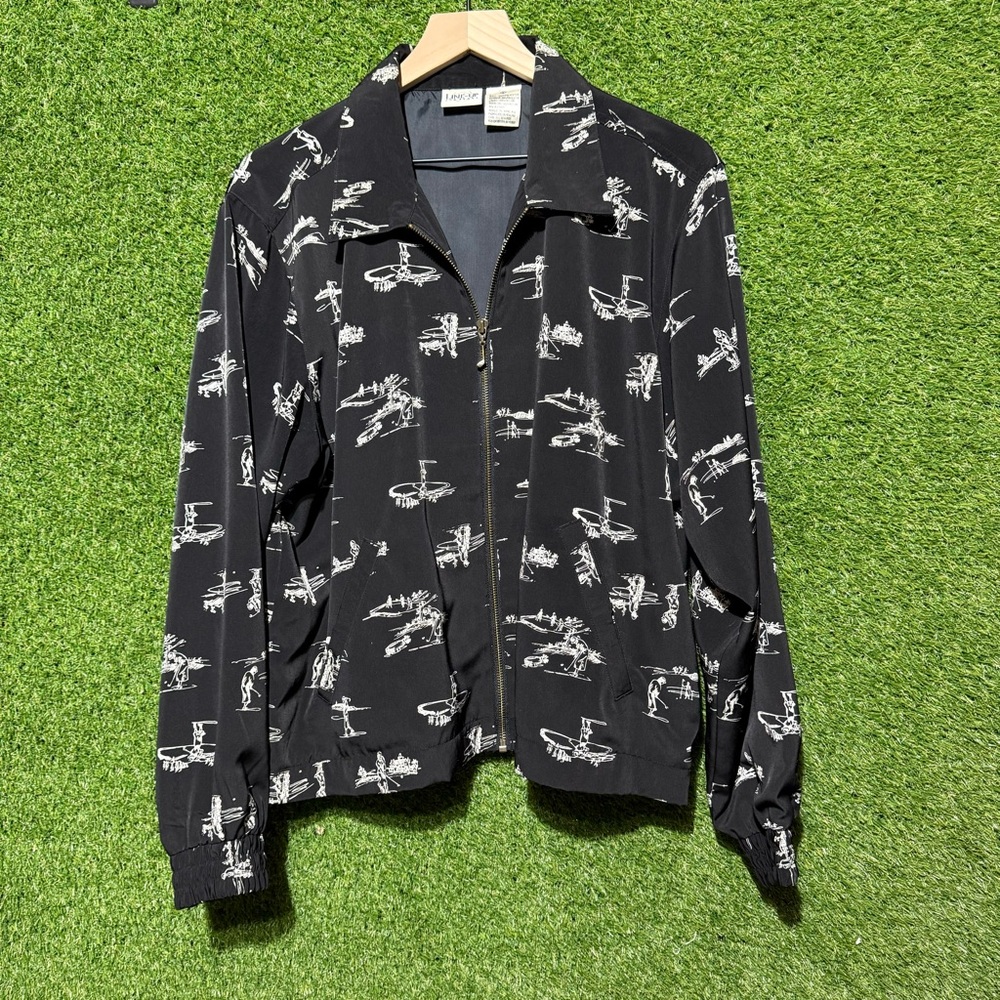 Vintage Line Up For Sport Black & White Golf Bomber Jacket - Size Large